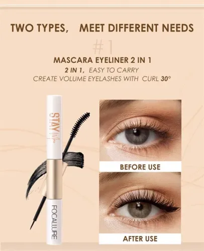 Mascara Kiêm Eyeliner 2 Đầu Tiện Lợi Không Trôi FOCALLURE Staymax Waterproof Mascara+Eyeliner 2In1 ( FA-160)